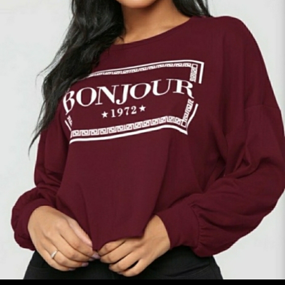 Fashion Nova Tops - Fashion Nova Burgundy Cropped L/S Graphic Shirt
